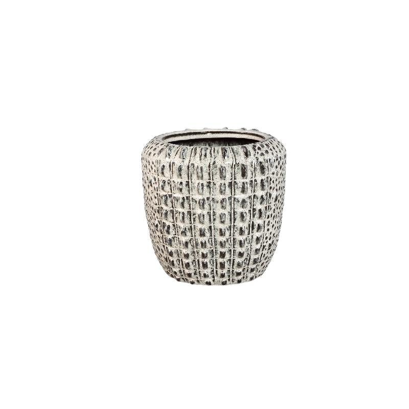 Crocco Crème Keramische Ronde Pot Krokodilpatroon - Set van 2 25x26x26 cm