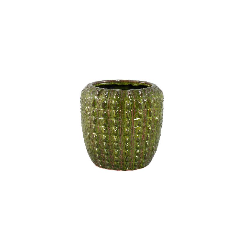 Crocco Donkergroen Keramische Pot Ronde Vorm Set van 2 25x26x26 cm