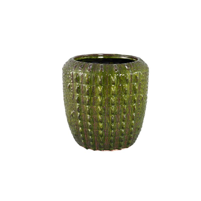 Crocco Donkergroen Keramische Ronde Pot Met Krokodillenpatroon M 30x31x31 cm