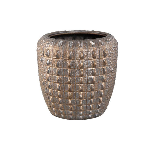 Crocco Brons Keramische Ronde Pot Krokodil Patroon L 37x38.5x38.5 cm
