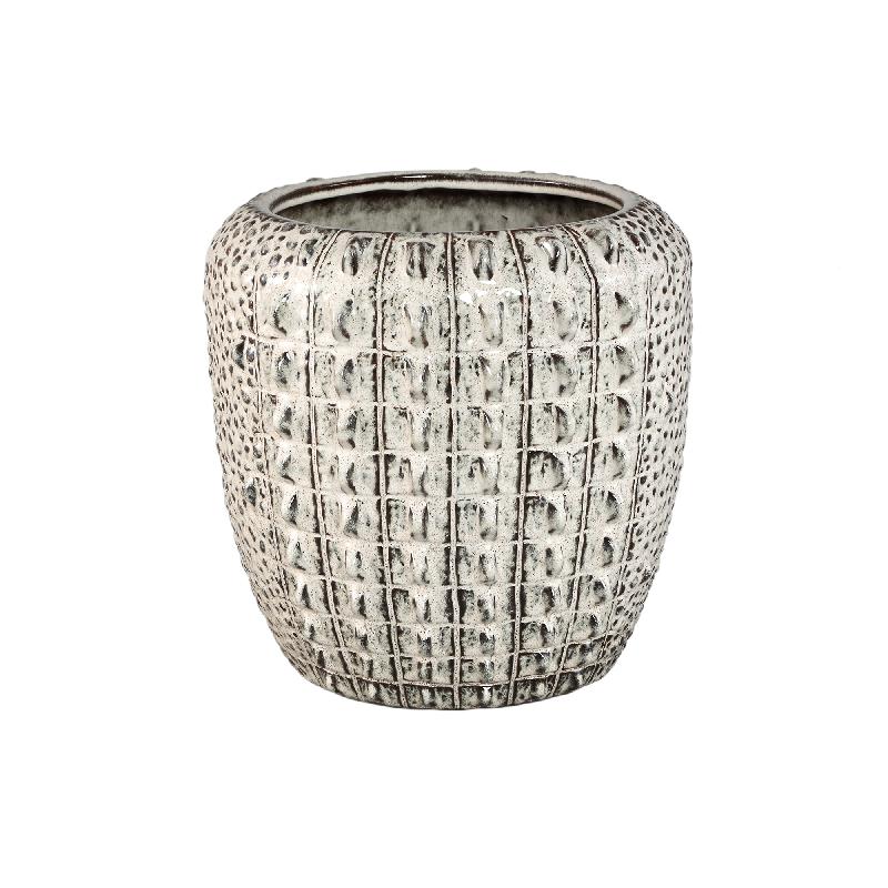 Crocco Crème Keramische Ronde Pot Krokodilpatroon L 37x38.5x38.5 cm
