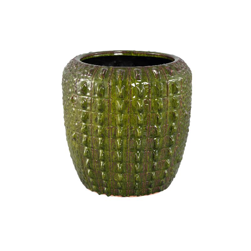 Crocco Donkergroene Keramische Ronde Pot Met Krokodillenpatroon 37x38.5x38.5 cm