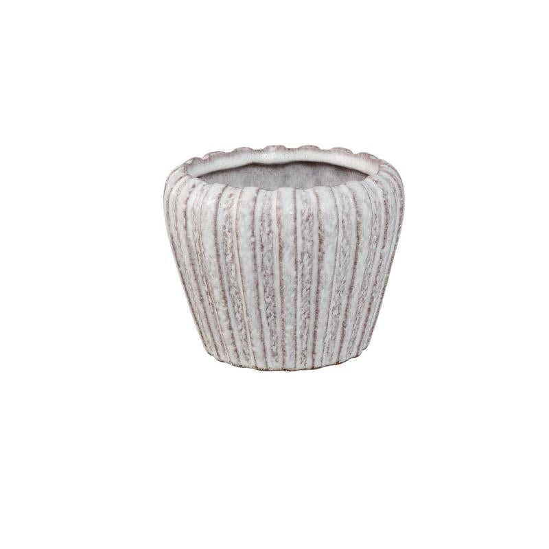 Mirei Witte Keramische Pot Verticaal Geribd Rond Set van 8 Stuks 12x15x15 cm