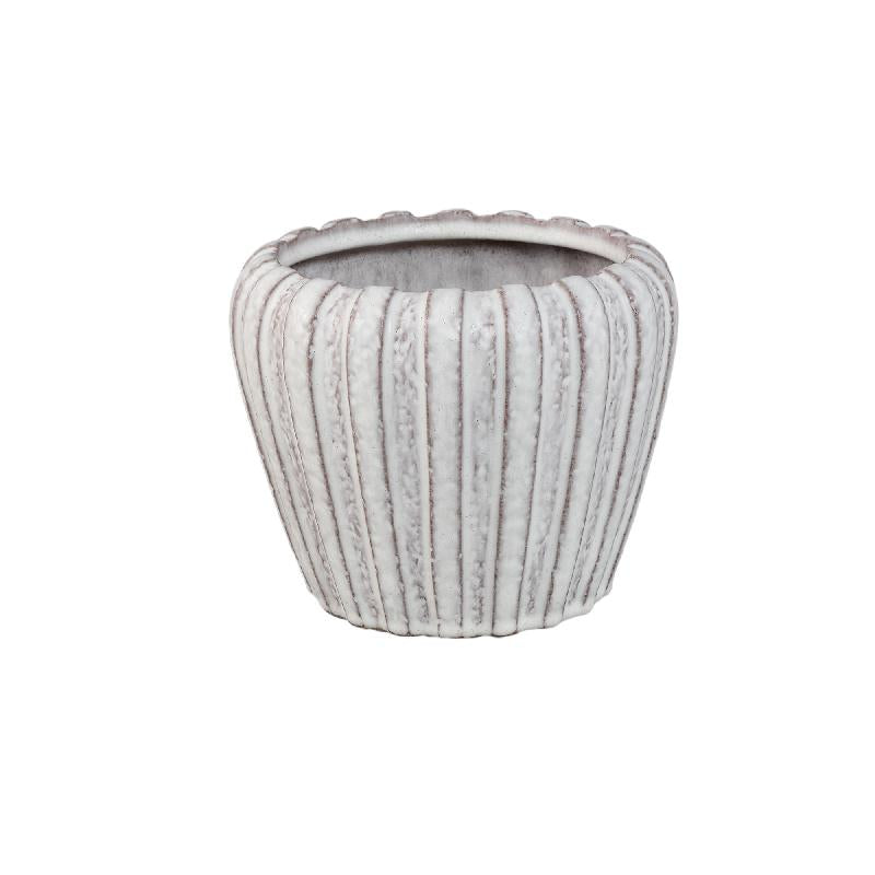 Mirei Witte Keramische Pot Verticaal Geribbeld Rond Set van 4 Stuks 16x19.5x19.5 cm