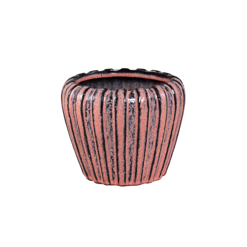 Mirei Roze Keramische Pot Verticaal Geribbeld Rond Set van 4 16x19.5x19.5 cm