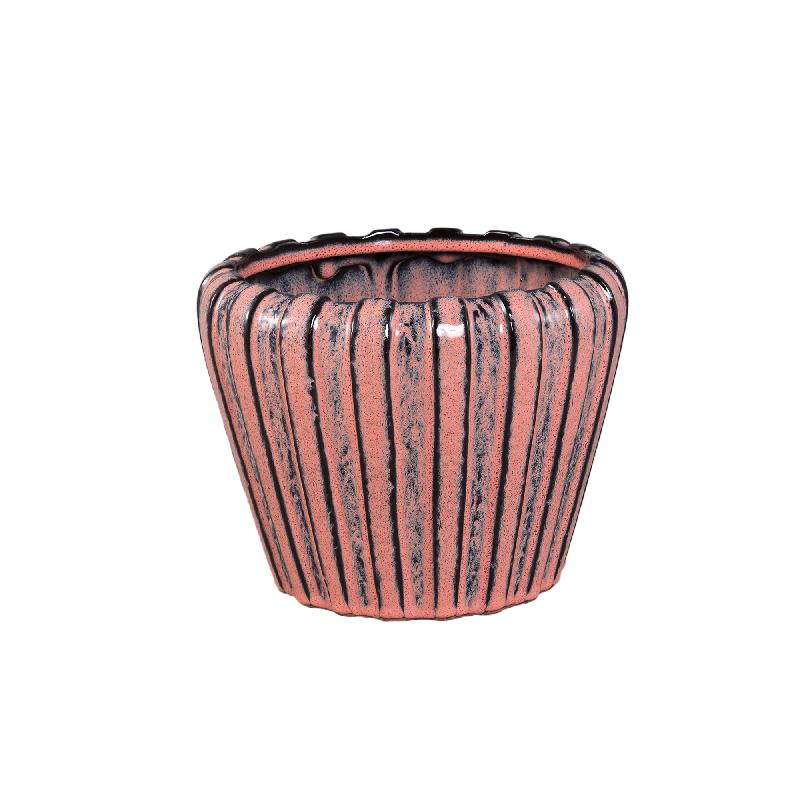 Mirei Roze Keramische Pot Verticaal Geribd Rond Set van 2 19.5x25x25 cm