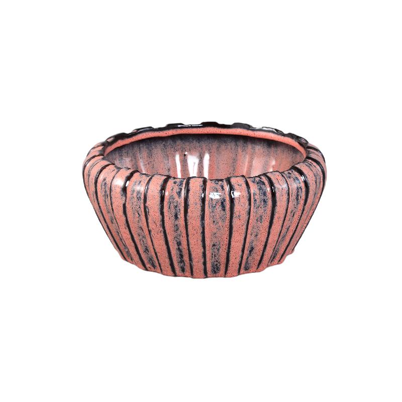 Mirei Roze Keramische Pot Verticaal Geribbeld Rond Laag Set van 2 12x27x27 cm
