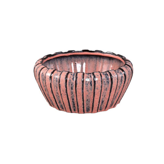 Mirei Roze Keramische Pot Verticaal Geribbeld Rond Laag Set van 2 12x27x27 cm