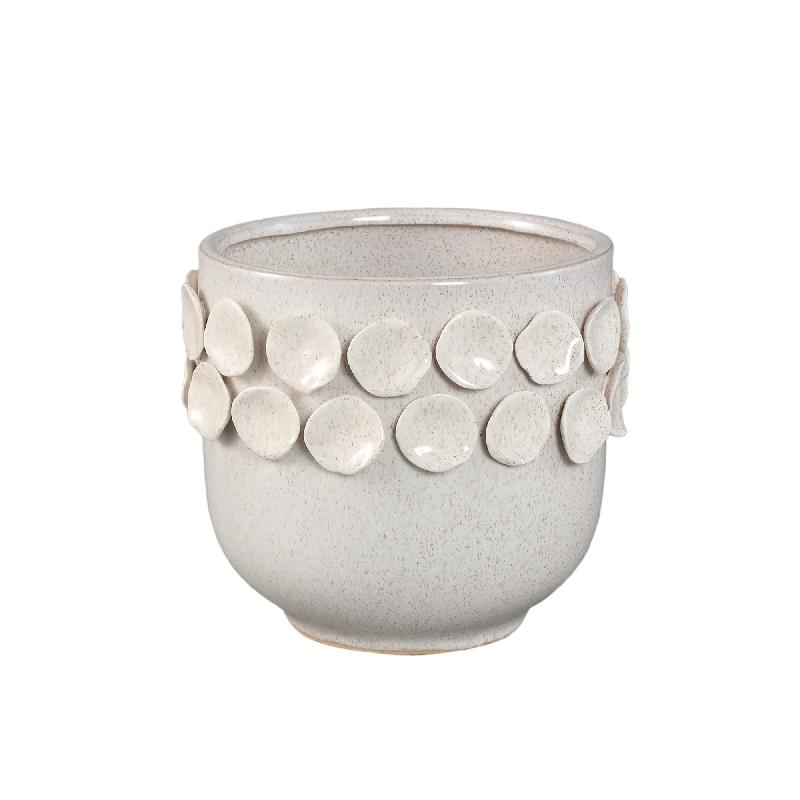 Trelin Witte Ronde Keramische Pot Met Stippen Op Rand Set Van 2 18.5x20x20 cm