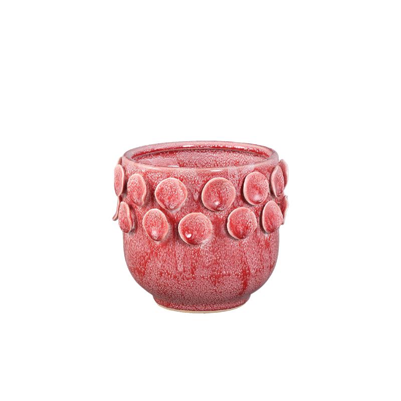 Trelin Roze Ronde Keramische Pot Met Stippen Aan Rand XS - Set Van 8 13.5x14.5x14.5 cm