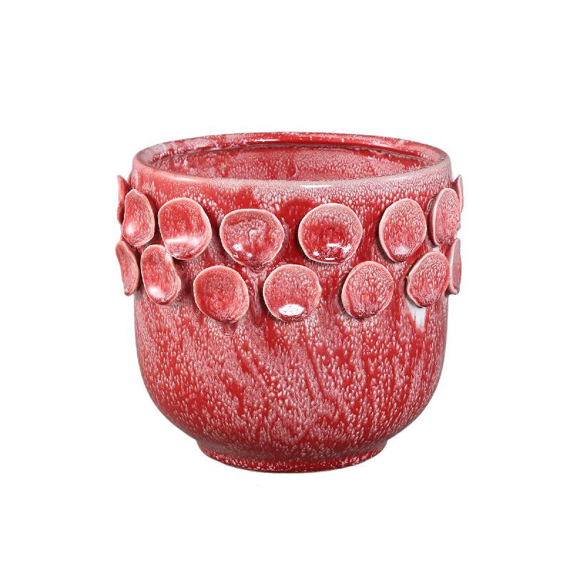 Trelin Roze Ronde Keramische Pot met Stippen aan Rand Set van 2 18.5x20x20 cm