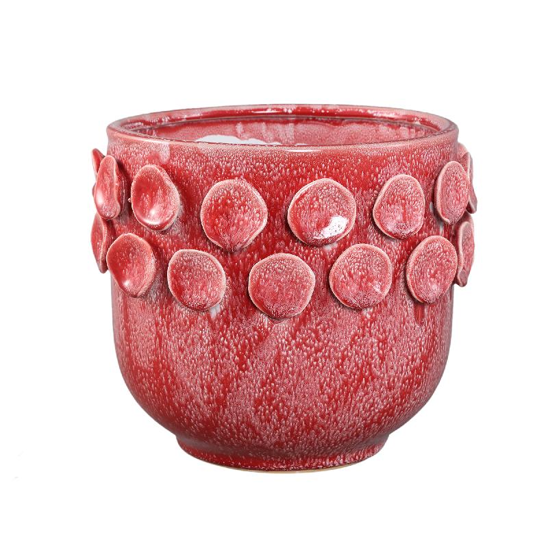 Trelin Roze Ronde Keramische Pot met Stippen aan Rand - Set van 2 21x23x23 cm