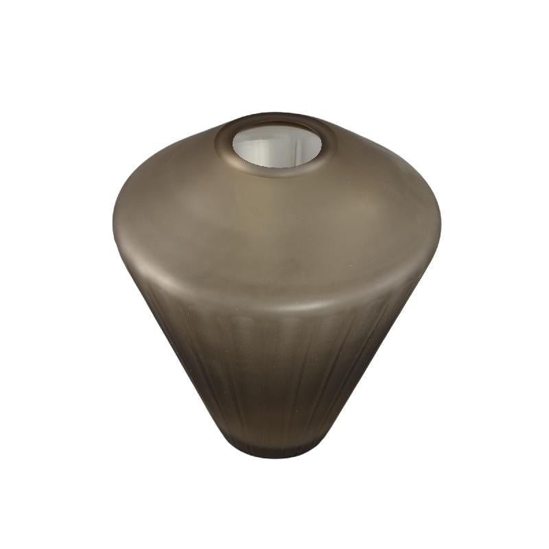 Damiri Bruin Glas Handgeslepen Vaas Lijnen M 28x25x25 cm