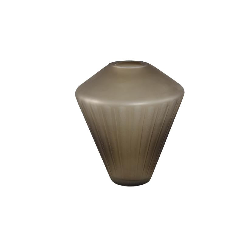 Damiri Bruin Glas Handgeslepen Vaas Lijnen M 28x25x25 cm