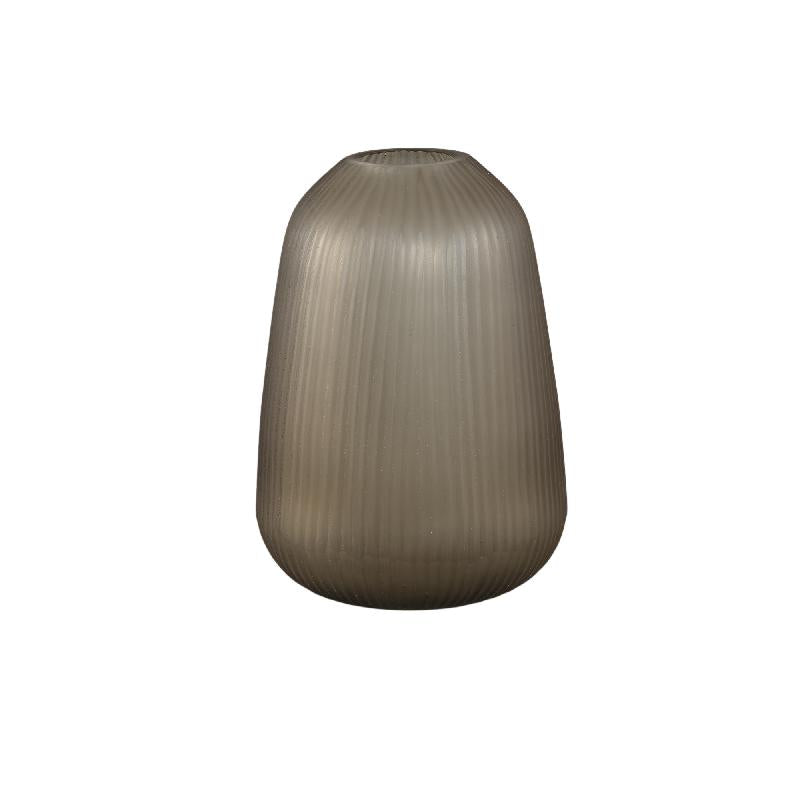 Marria Bruine Glazen Vaas Handgesneden Geribd Rond M 29.5x21.5x21.5 cm