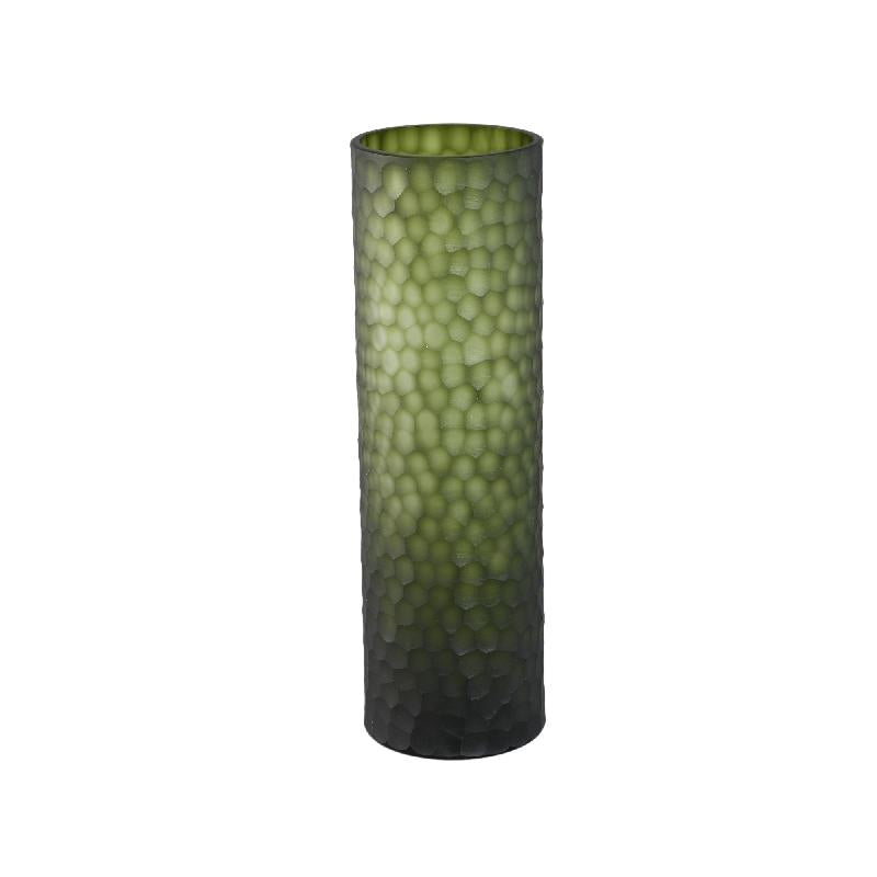 Paulene Mosgroen Glazen Vaas Handgesneden Recht Set van 2 40x12.5x12.5 cm