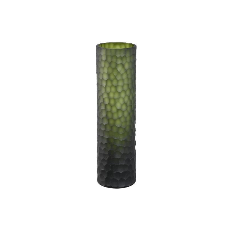 Paulene Mosgroen Glazen Vaas Handgeslepen Recht Set van 2 35x10.5x10.5 cm