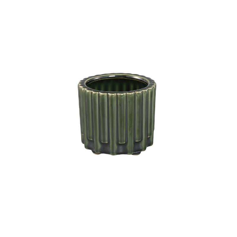 Derri Groene Keramische Pot Met Strepenpatroon Op Pootjes XS - Set van 12 7.5x8x8 cm