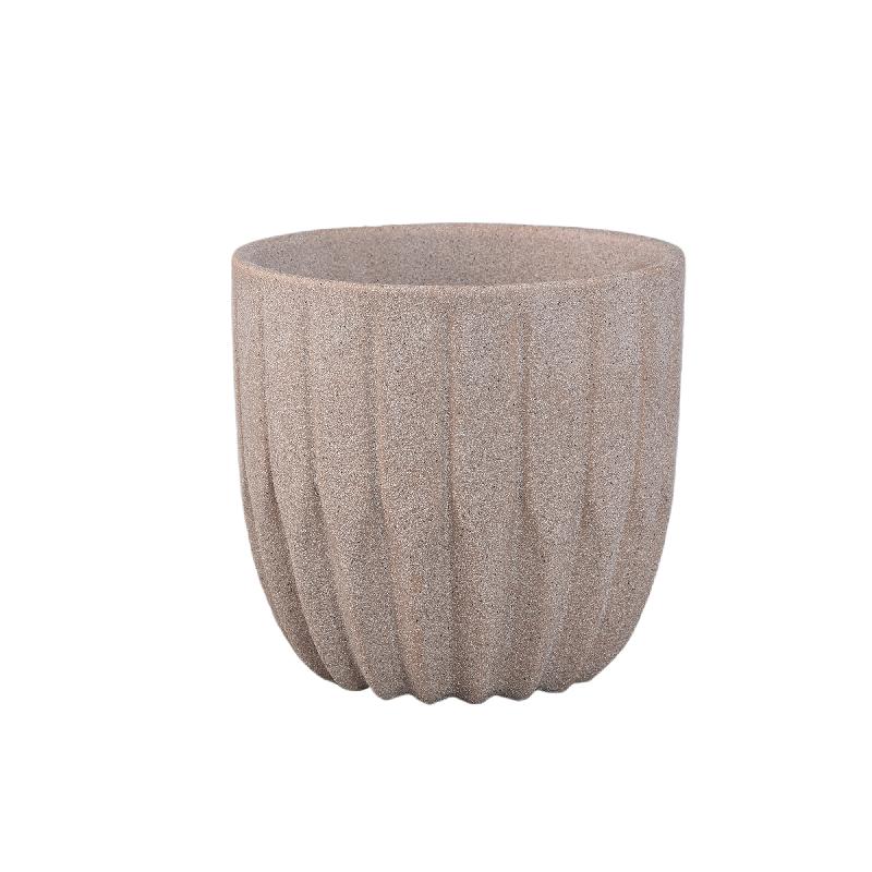 Jeily Beige Keramische Ronde Pot Hoekig Patroon L - Set van 6 13x14x14 cm