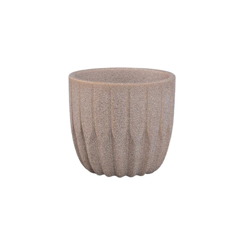 Jeily Beige Keramische Ronde Pot Hoekig Patroon M - Set van 12 11x12x12 cm