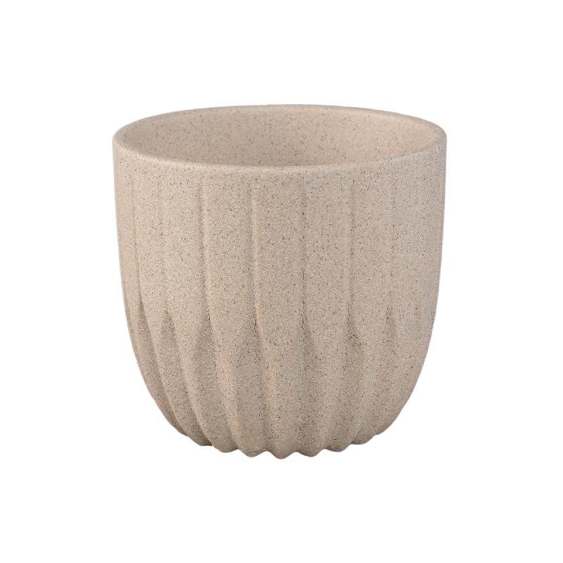 Jeily Crème Keramische Ronde Pot Hoekig Patroon XL – Set van 6 Stuks 16x17x17 cm