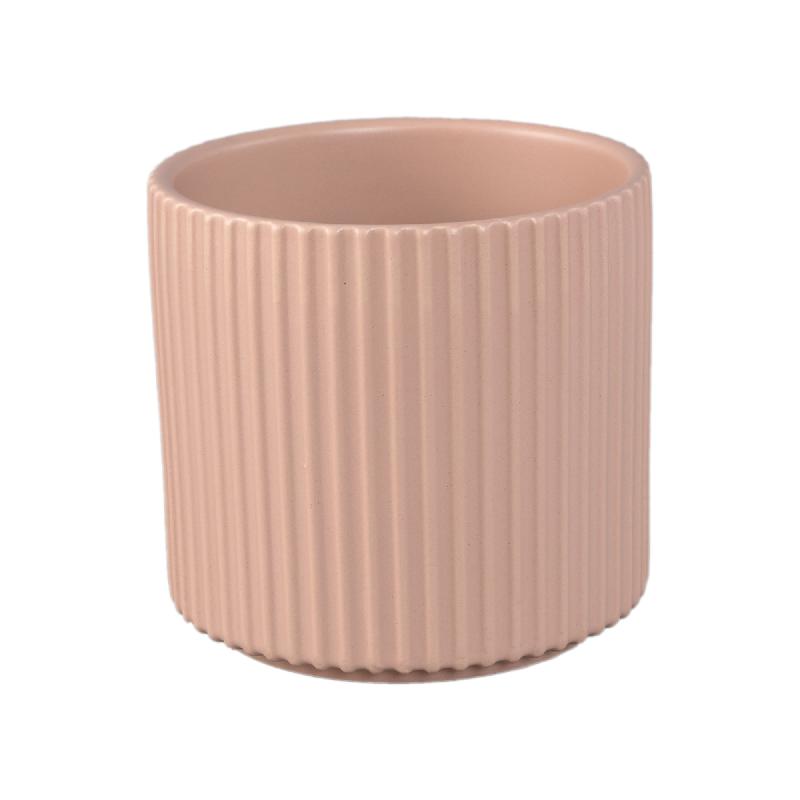 Renaud Crème Keramische Pot Geribd Mat Rond L – Set van 6 13x14.5x14.5 cm