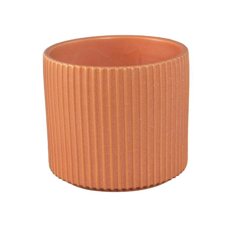 Renaud Perzik Keramische Pot Geribbd Mat Rond XL Set van 6 Stuks 16x18.5x18.5 cm