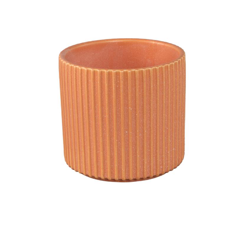 Renaud Perzik Keramische Pot Geribbed Mat Rond L Set van 6 13x14.5x14.5 cm