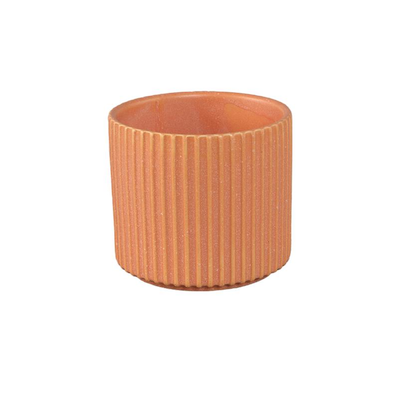Renaud Perzik Keramische Pot Geribd Mat Rond M Set van 12 Stuks 12x12.5x12.5 cm
