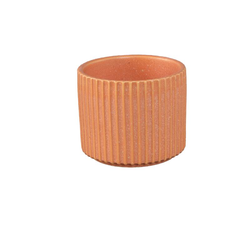 Renaud Perzik Keramische Pot Geribd Mat Rond S - Set van 12 Stuks 9.5x11x11 cm