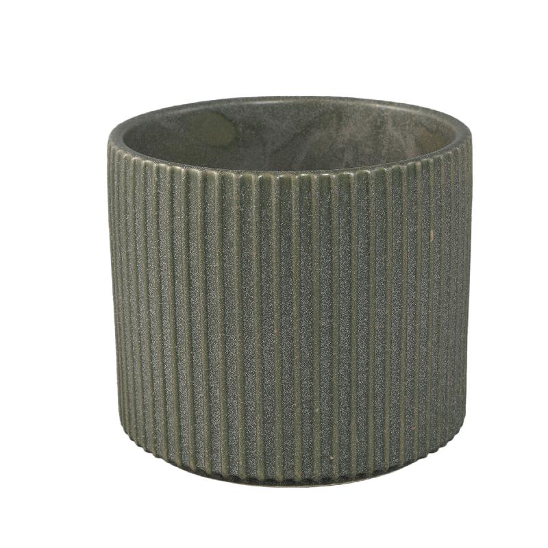 Renaud Groene Keramische Pot Geribd Mat Rond XL Set van 6 Stuks 16x18.5x18.5 cm