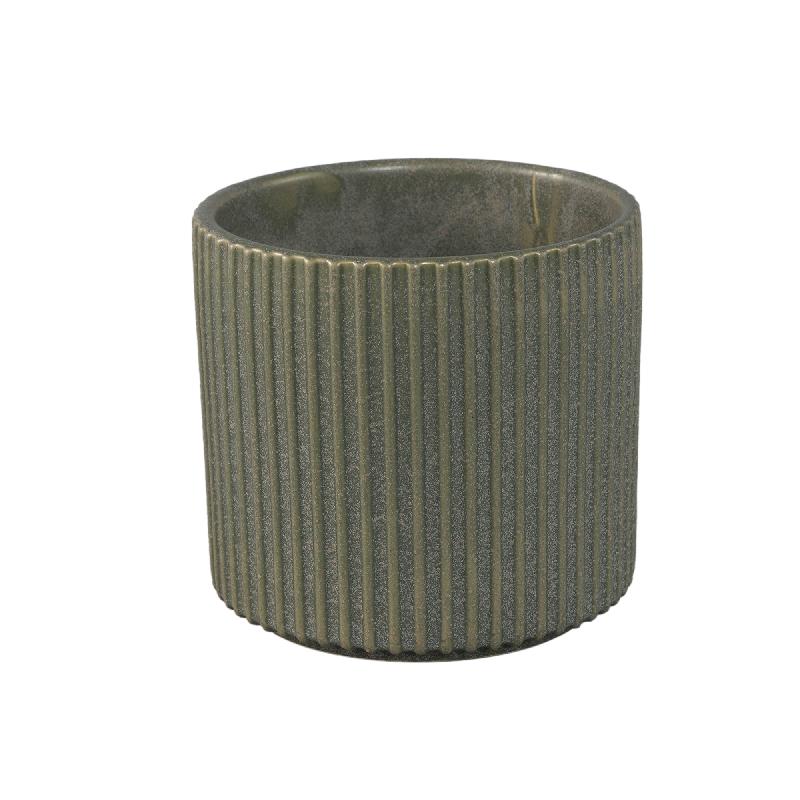 Renaud Groene Keramische Pot Geribd Mat Rond L Set van 6 13x14.5x14.5 cm