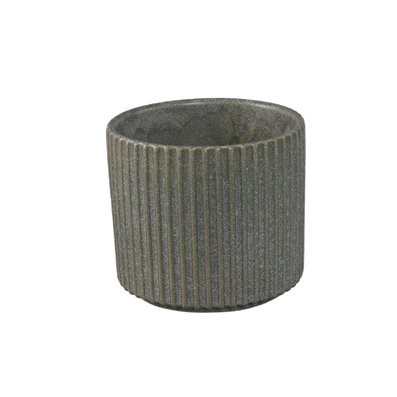 Renaud Groene Keramische Pot Geribbed Mat Rond M – Set van 12 Stuks 12x12.5x12.5 cm