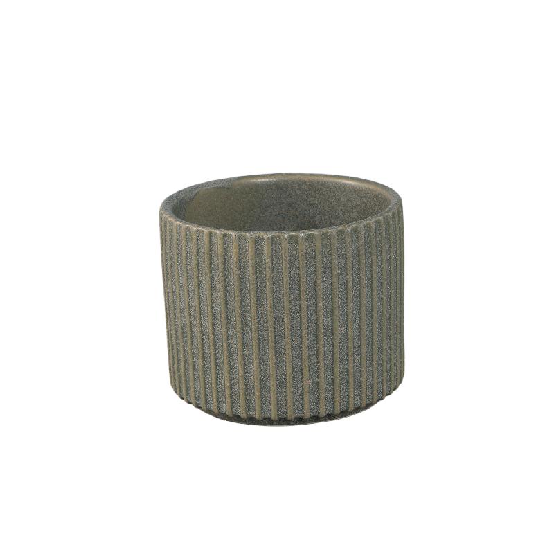 Renaud Groen Keramische Pot Geribfeld Mat Rond S – Set van 12 Stuks 9.5x11x11 cm