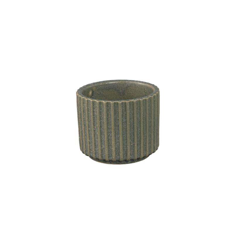Renaud Groene Keramische Pot Geribd Mat Rond XS – Set van 12 Stuks 6x7.5x7.5 cm