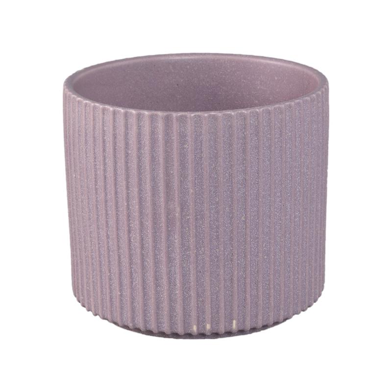 Renaud Lila Keramische Pot Geribbeld Mat Rond XL Set Van 6 Stuks 16x18.5x18.5 cm