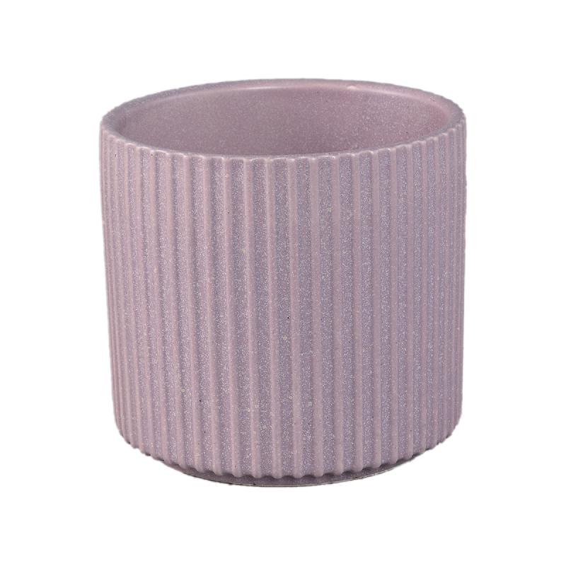 Renaud Lila Keramische Pot Geribd Mat Rond L Set van 6 Stuks 13x14.5x14.5 cm