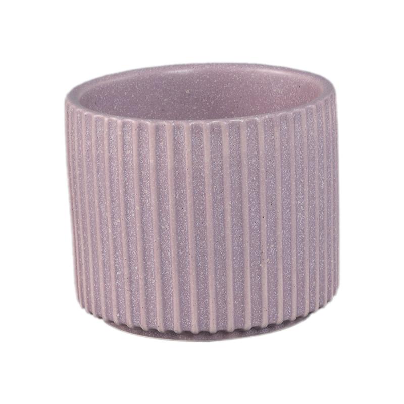 Renaud Lila Keramische Pot Geribd Mat Rond S – Set van 12 9.5x11x11 cm