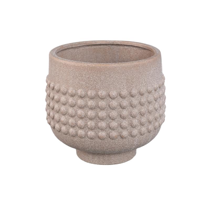 Clarece Beige Keramische Pot met Gestippeld Motief XL Set van 6 Stuks 18x19.5x19.5 cm
