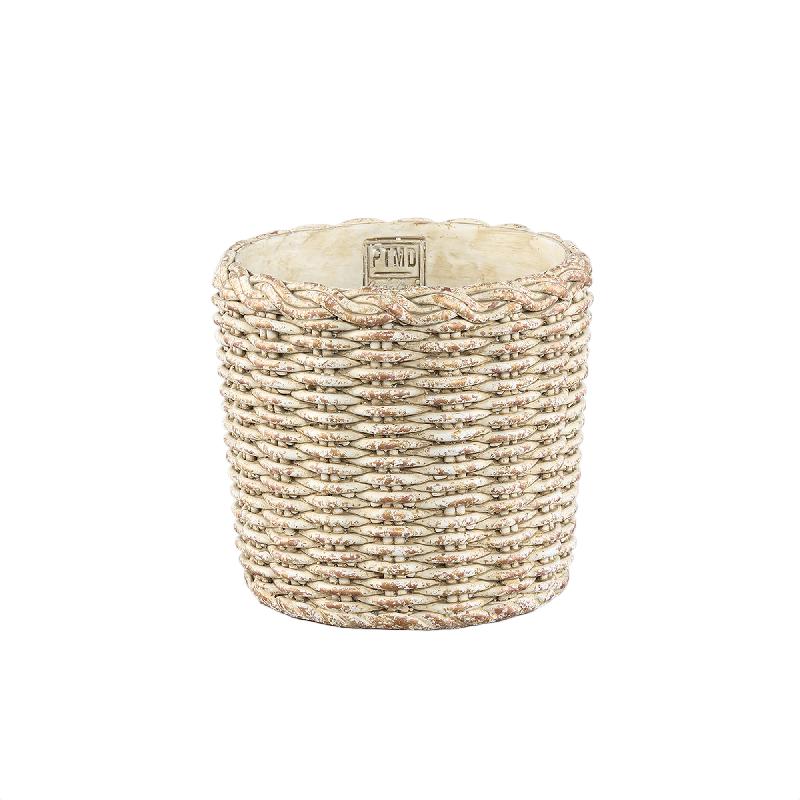 Ranel Crème Ronde Cementpot met Mandpatroon M - Set van 8 Stuks 17x18x18 cm