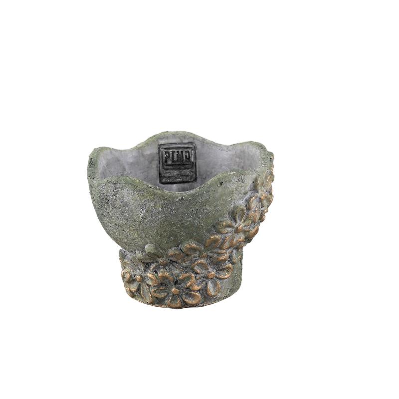 Heena Groen Cement Pot Streep Bloemmotief S - Set van 12 9.5x12x12 cm