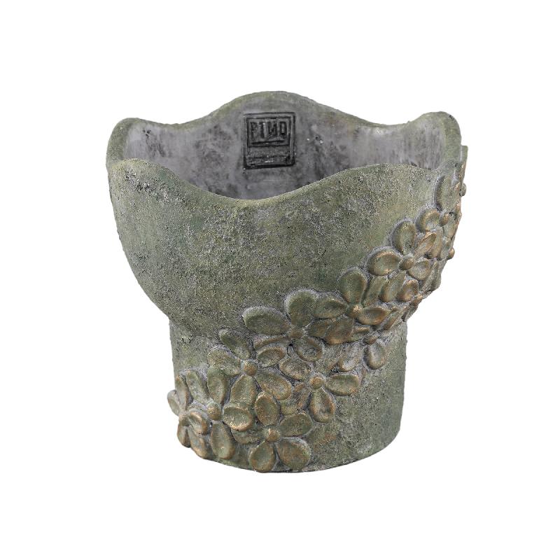 Heena Groen Cement Pot Streep Bloemenpatroon Set van 6 Stuks XL 18x20x20 cm