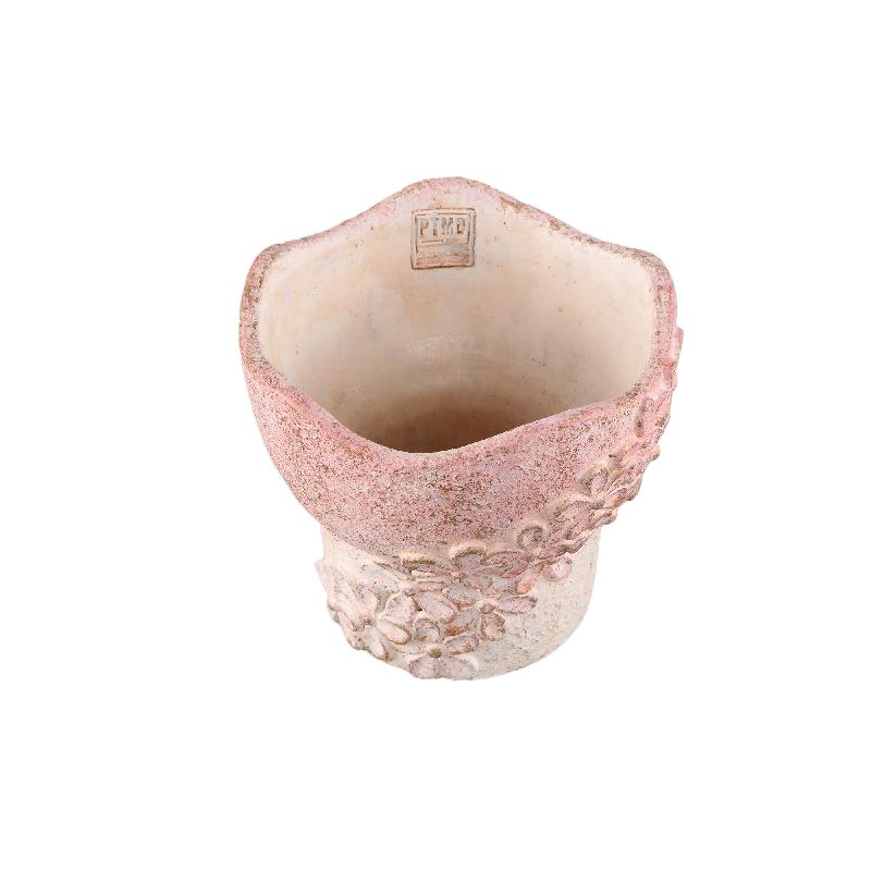 Heena Roze Cementpot Set van 6 Stuks met Streep- en Bloempatroon XL 18x20x20 cm