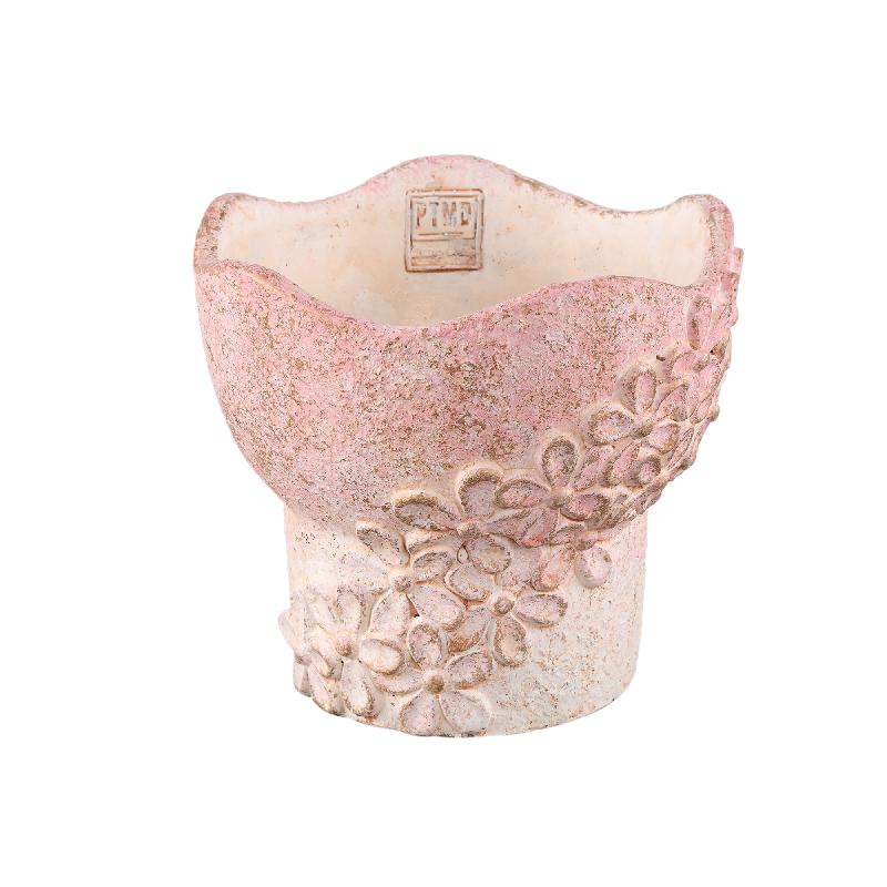 Heena Roze Cementpot Set van 6 Stuks met Streep- en Bloempatroon XL 18x20x20 cm