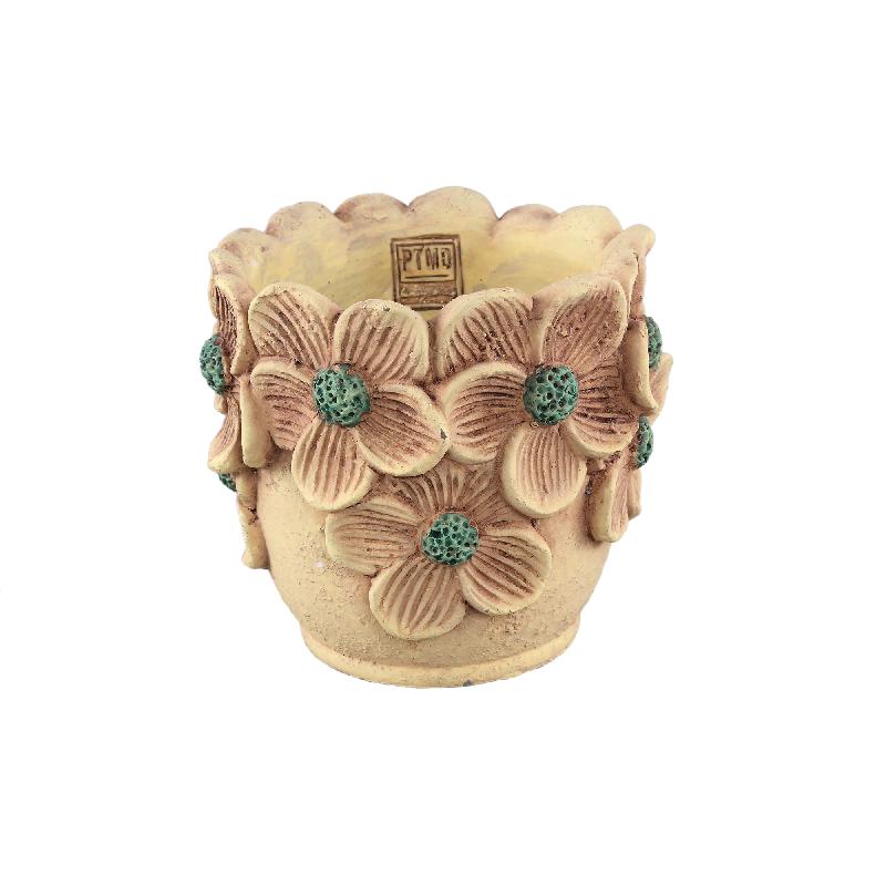 Iesha Gele Ronde Cementpot Met Bloemrand L – Set Van 6 Stuks 18x20x20 cm