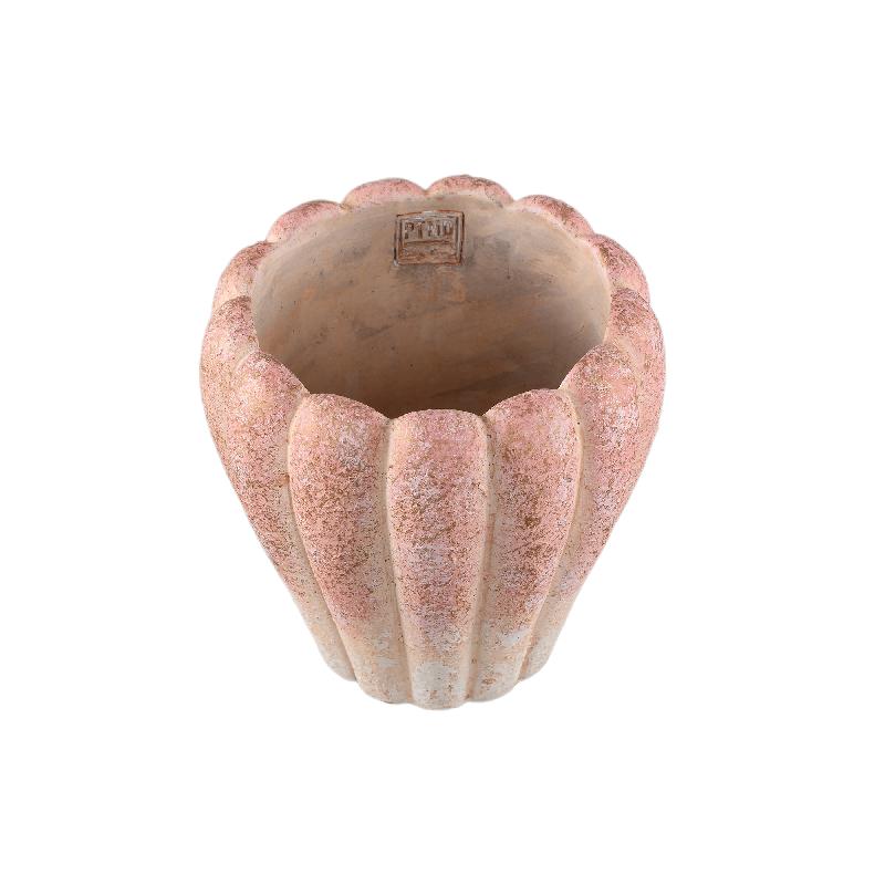 Chantile Roze Ronde Geribde Cement Pot Ombré Set van 6 Stuks XL 20x20x20 cm
