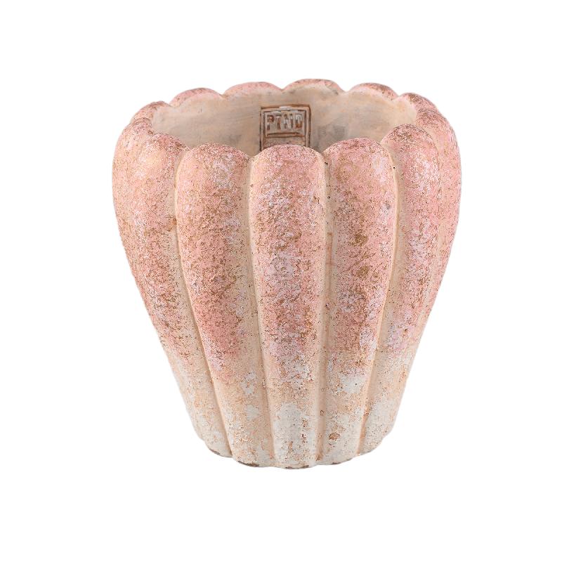 Chantile Roze Ronde Geribde Cement Pot Ombré Set van 6 Stuks XL 20x20x20 cm
