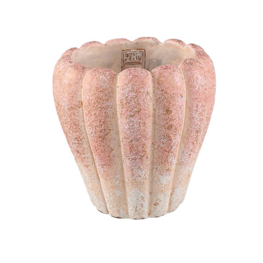 Chantile Roze Ronde Geribde Cement Pot Ombré Set van 6 Stuks XL 20x20x20 cm