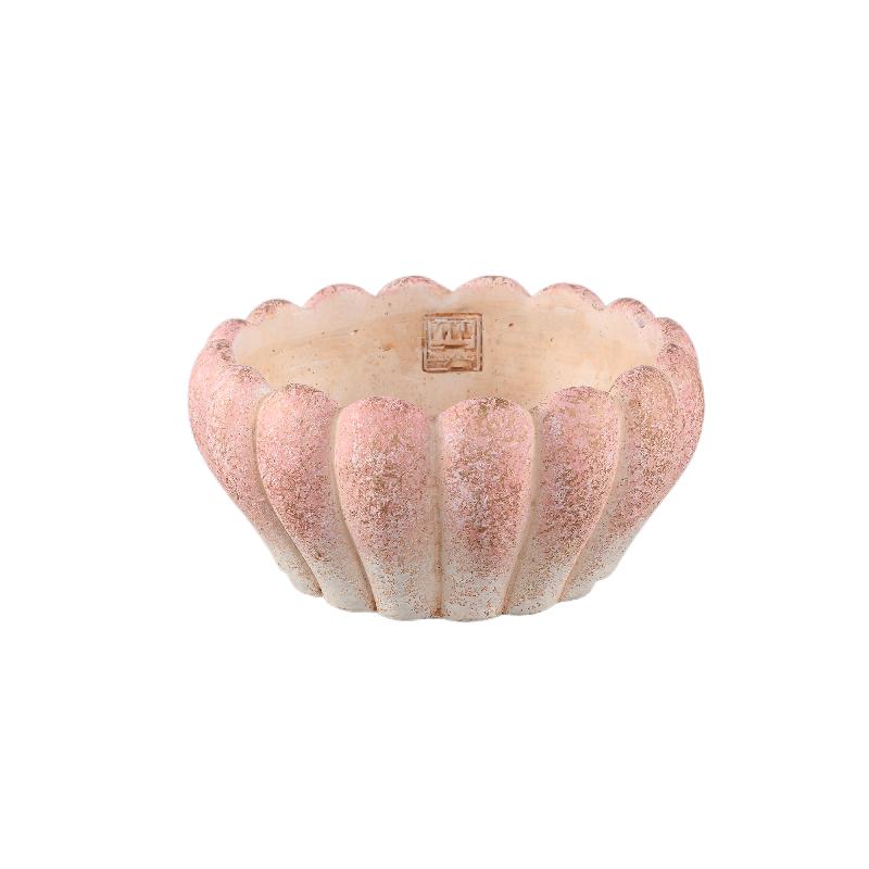 Chantile Roze Ronde Geribbelde Cementpot Ombré Set van 8 Stuks 12x25x25 cm
