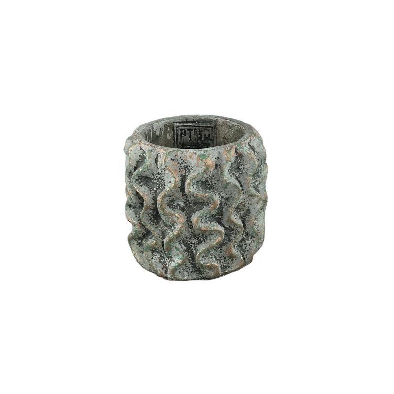 Vonda Blauwe Ronde Cementen Pot met Golfpatroon XS – Set van 12 8x9x9 cm